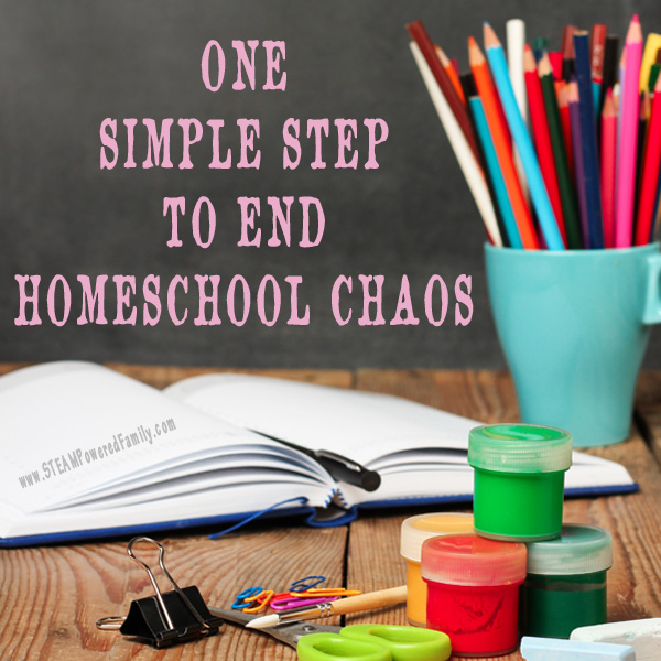1 Simple Step To End The Homeschool Chaos - Has chaos taken over your homeschool? Are you struggling to keep everyone on schedule and get work done? End homeschool chaos with this simple tip.