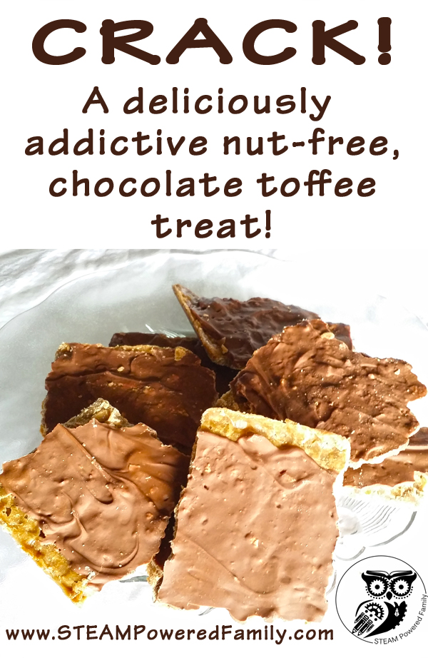 Crack Candy Recipe - This amazingly delicious, nut-free chocolate toffee snack is perfect for the busy mom. Tastes like a homemade Skor bar. Fantastic for camp outs, family gatherings, days at the park, classroom parties and more. Soooo good! via @steampoweredfam