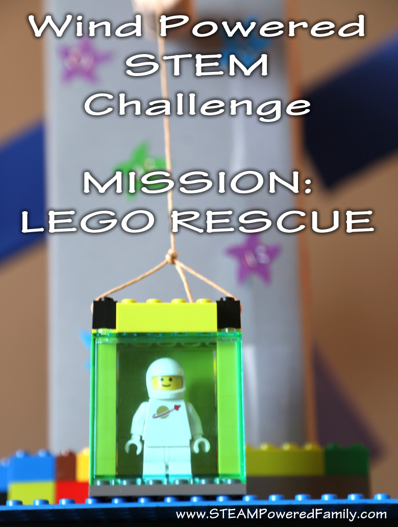Wind Power STEM Challenge - Mission: Lego Rescue. A fantastic STEM challenge that encourages the creation of mechanical energy with a tinker box windmill to "rescue" a minifig. 