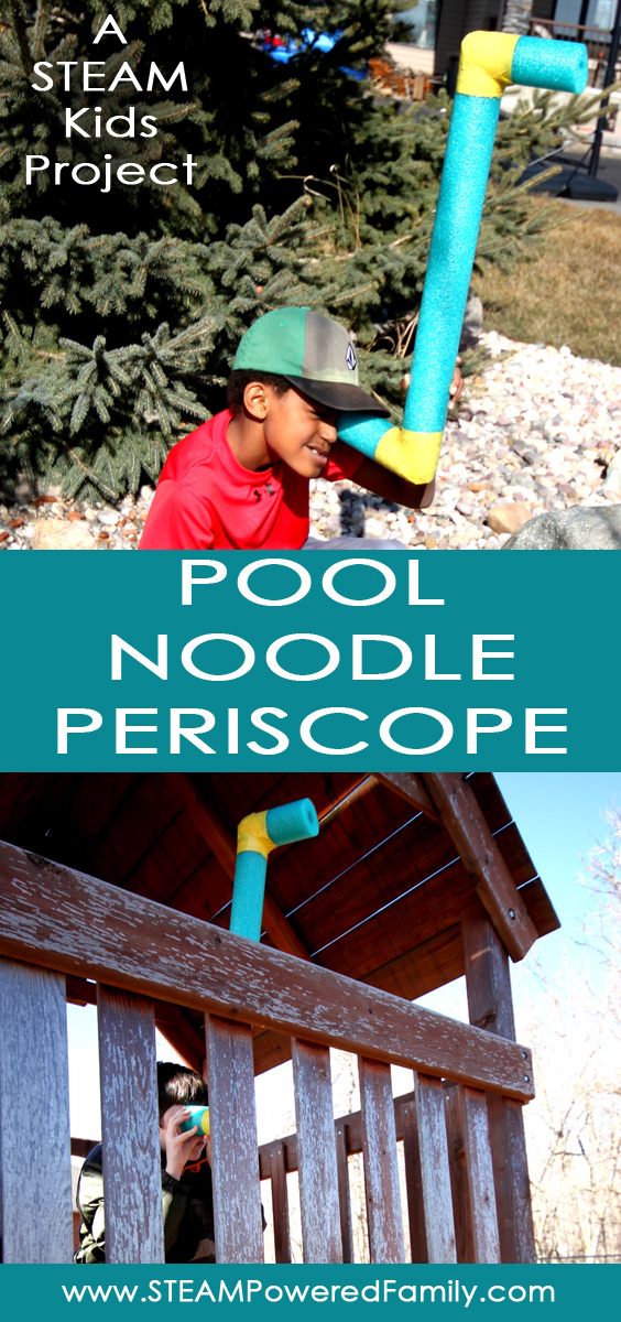 The pool noodle periscope is a fantastic engineering build project that explores the sense of sight. This is one of over 50 projects featured in STEAM Kids.
