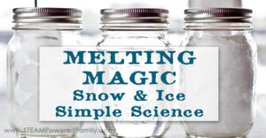 Snow Ice Simple Science is an experiment all ages can do and teaches valuable lessons about the molecular structure of water in ice form versus snowflake.