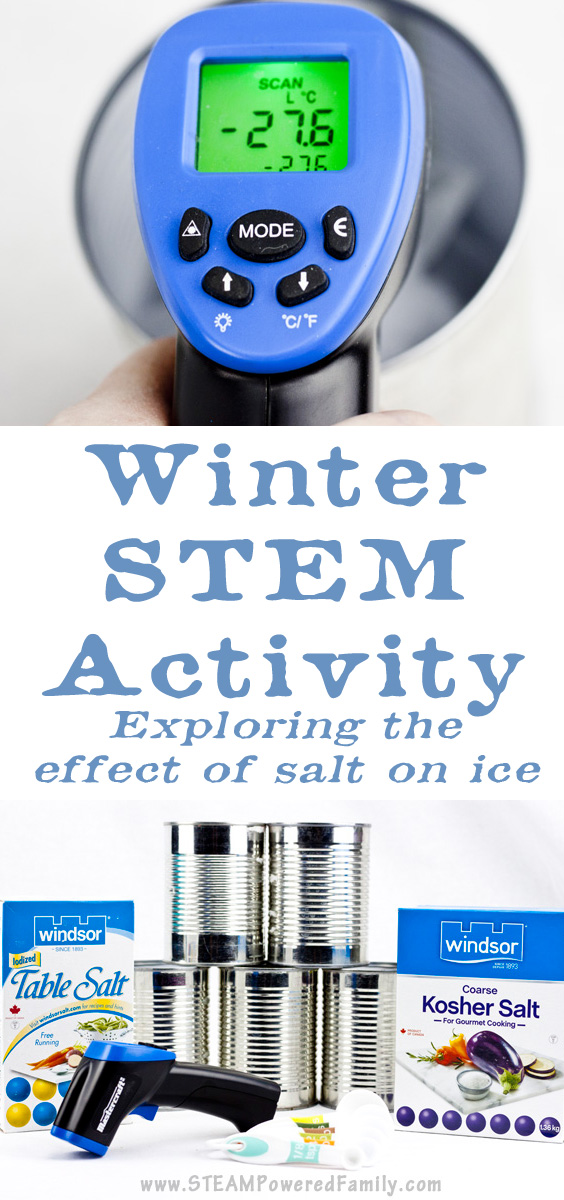 A fascinating Winter STEM Activity for elementary kids exploring the effect of salt on ice. Significant results provide rewarding STEM hands-on learning.