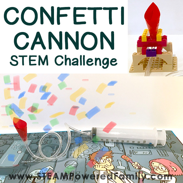 A Confetti Cannon is so much fun to use and build. Here we have 2 levels of difficulty, a simple design and a STEM challenge powered by imagination.