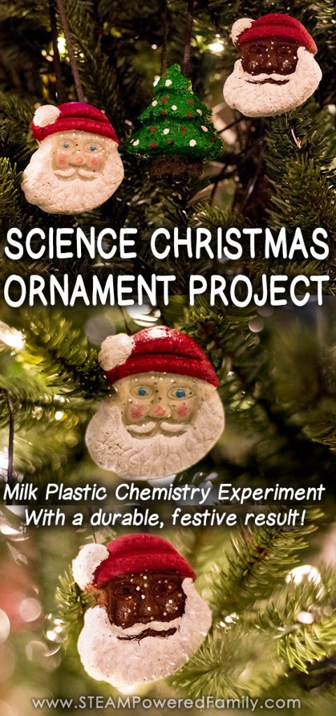 Bring a little science to the holiday season with a Science Christmas Ornament Project. Create durable, festive, gorgeous pieces with milk plastic chemistry