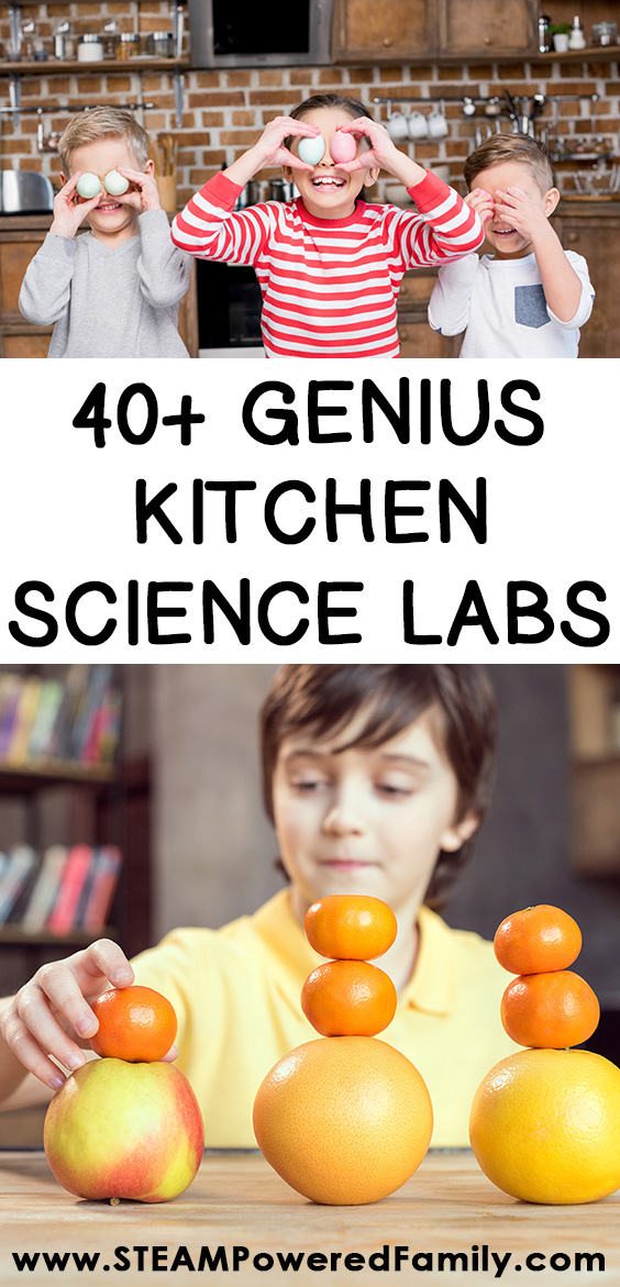 40+ Genius kitchen science lab projects for kids that will inspire kids, spark curiosity, promote healthy living, and build scientific knowledge. With projects from preschool through middle school, there is something here for everything to help cook up some amazing learning experiences.