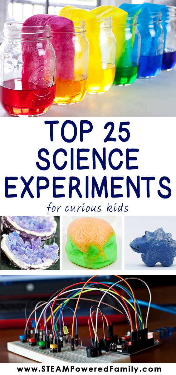 Our top 25 science experiments and activities as chosen by the STEAM Powered Family readers! These are the most popular engineering challenges, circuit building projects, chemistry experiments and kitchen science recipes on our site. If you are looking for inspiration on what to do next in science, here is your list. #TopScience #ScienceExperiments #ReadersChoice #Experiments via @steampoweredfam