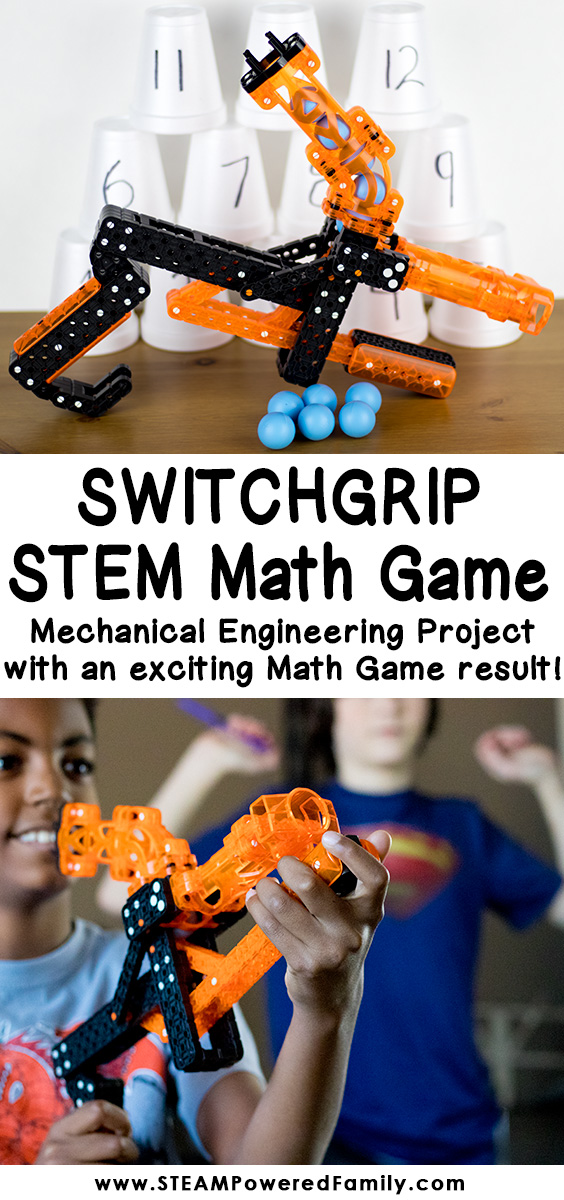 The Switchgrip Math Game - a mechanical engineering and math STEM challenge that has kids begging for more. An excellent way of practicing and developing fine motor and visuospatial skills while building a crazy fun toy, followed up with a math game that had the kids running multiplication drills happily over and over. #MathGame #STEMChallenge #MathSTEM #MechanicalEngineering via @steampoweredfam
