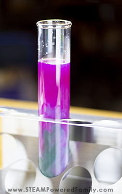 pH rainbow experiment combining acids and bases into the same test tube of pH indicator solution