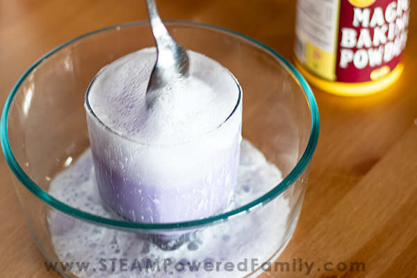 Baking powder erupting spectacularly in pH solution made from cabbage