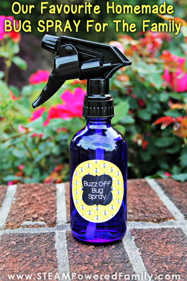 It's summer and that means sunshine, outdoor adventures, summer camp and bugs! Here is our favourite homemade bug spray for kids and adults. It uses a number of ingredients plus essential oils to create a spray that tells bugs to BUZZ OFF! But smells wonderful to us, and picky kids. Printable label available. #HomemadeBugSpray #DIYBugSpray #BugSprayForKids #essentialoils #Summer #Bugs via @steampoweredfam