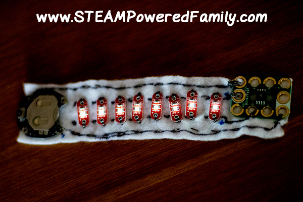 Light up circuit created with conductive thread