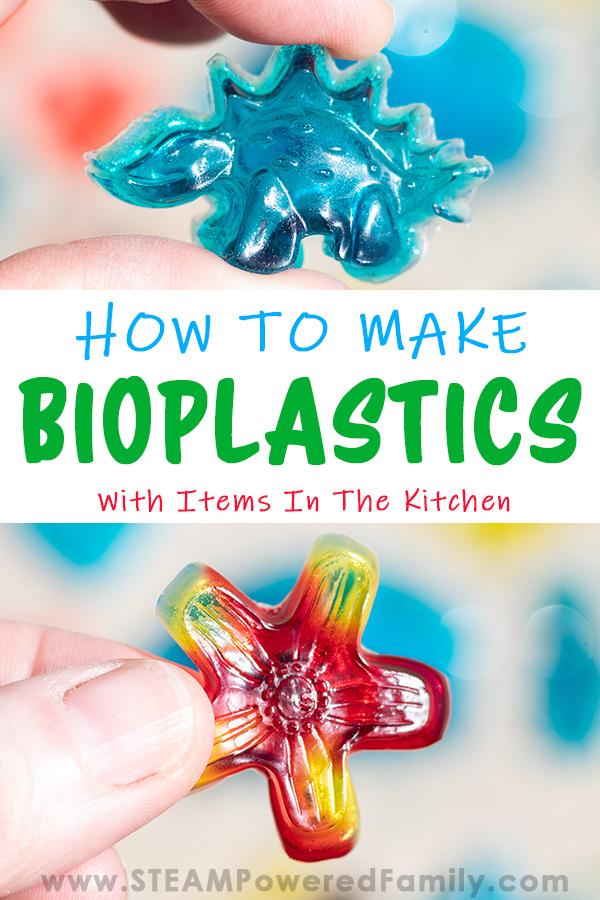 A Bioplastic DIY science project that is a great follow up to our experiment on how to make plastic from milk. Learn how to make plastic that is shiny, clear and hard with recipe items from your pantry. This bioplastics project is a fantastic science experiment for kids. #MakePlastic #PlasticScience #PlasticExperiment #PlasticScienceProject #bioplastic #bioplastics via @steampoweredfam