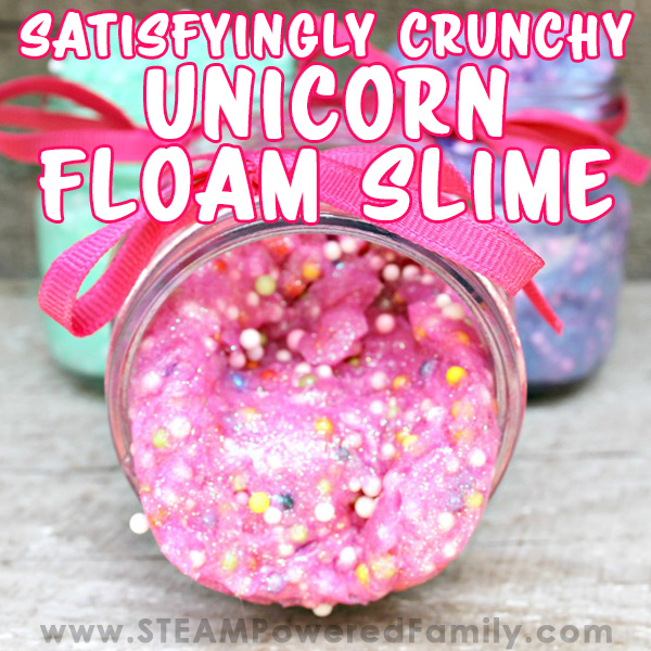 This unicorn floam slime recipe creates a beautiful, amazing smelling and satisfyingly crunchy slime that you will love playing with