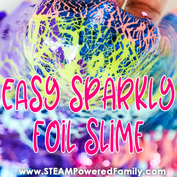 Easy foil slime made with contact lens solution glitters and shines and is absolutely fabulous