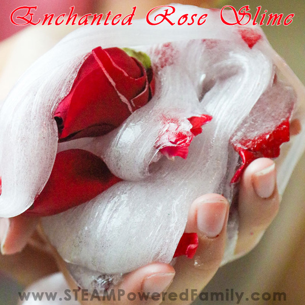 Rose buds and rose petals create a beautiful slime inspired by nature.