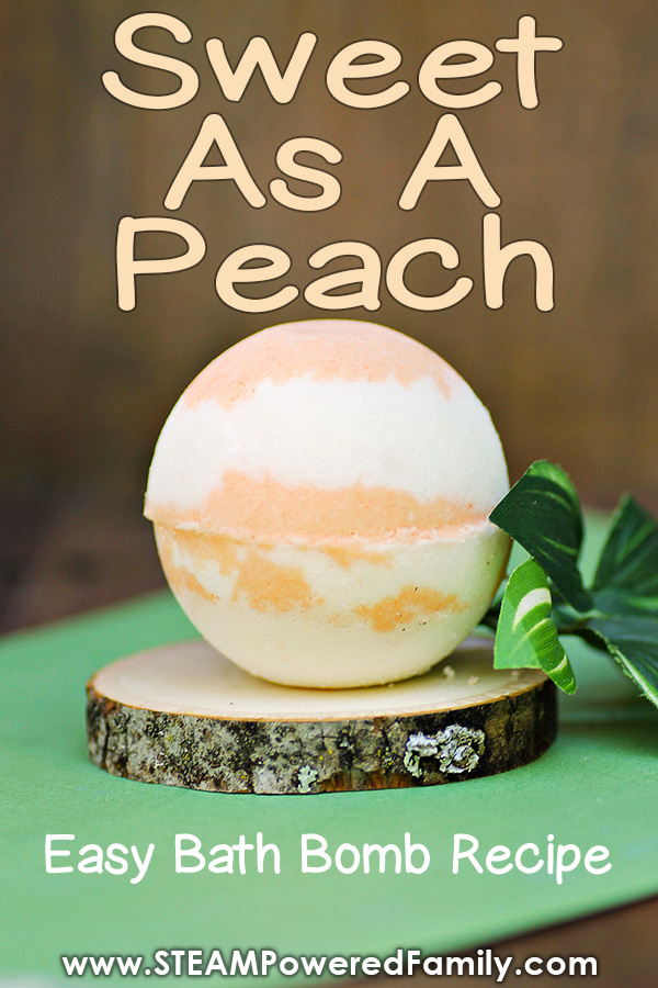 Sweet as a Peach! This easy peach bath bomb recipe smells good enough to eat and is a great chemistry lesson for kids. Fantastic fall science lesson.  via @steampoweredfam