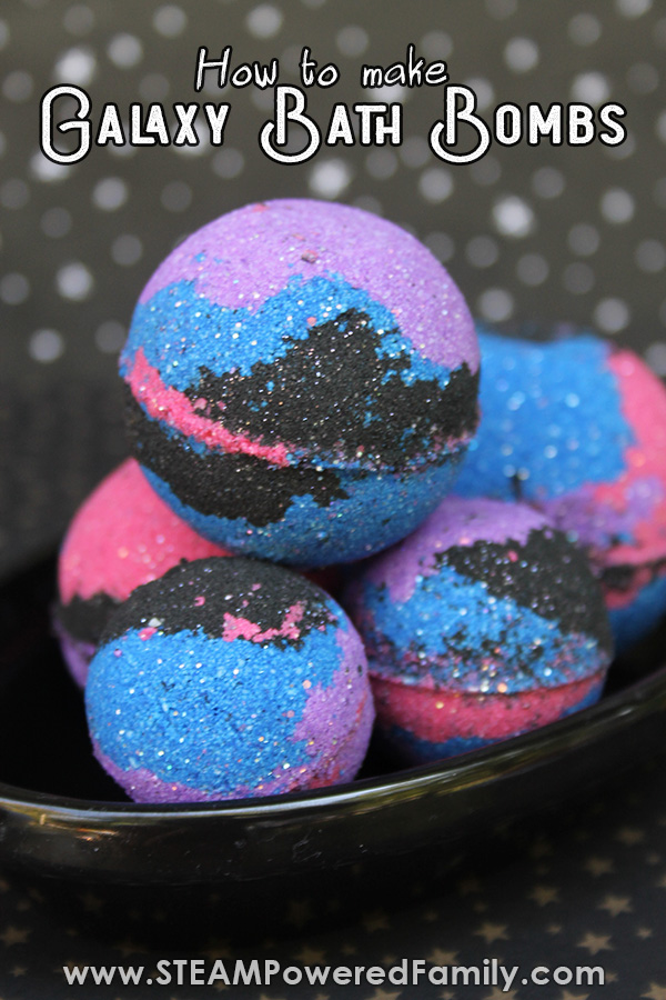 Make out of this world Galaxy Bath Bombs and learn a valuable chemistry science lesson for kids. A fantastic hands on learning activity for tweens and teens.  via @steampoweredfam