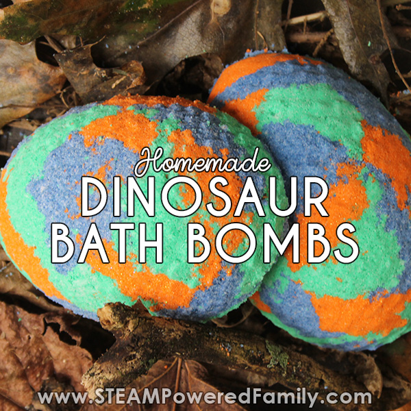 Homemade dinosaur bath bombs with a science lesson for kids