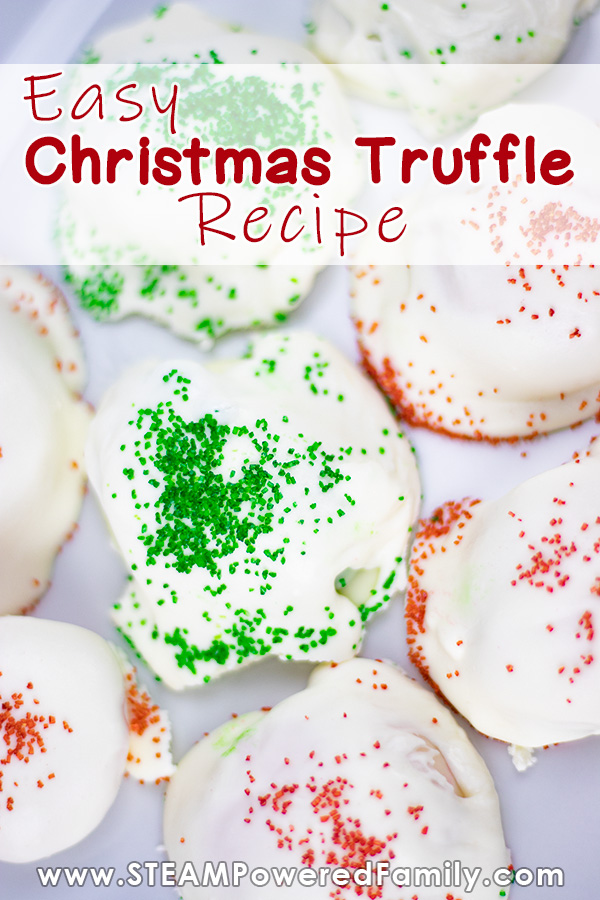 This easy Christmas Truffle recipe is so simple kids will love making them as much as they love eating them! #TruffleRecipe #ChristmasTruffle via @steampoweredfam