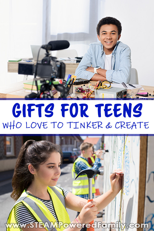 Unique Gifts For Teens. Inspire those passions, interests and curiosities by gifting them items that are perfect for teens that love to tinker, learn and explore. Your teen makers and creators will love these gift ideas. From aspiring blacksmiths to artists to engineers, a curated list of gifts for teens who make, create and tinker. Also includes a bath bomb making kit and soap making kit for a budget friendly creative gift! #giftsforteens #uniquegifts #tinker #teengifts #STEMGifts #BathBombs via @steampoweredfam