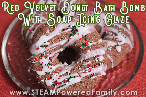 Red Velvet Donut Bath Bombs with Soap Icing Glaze
