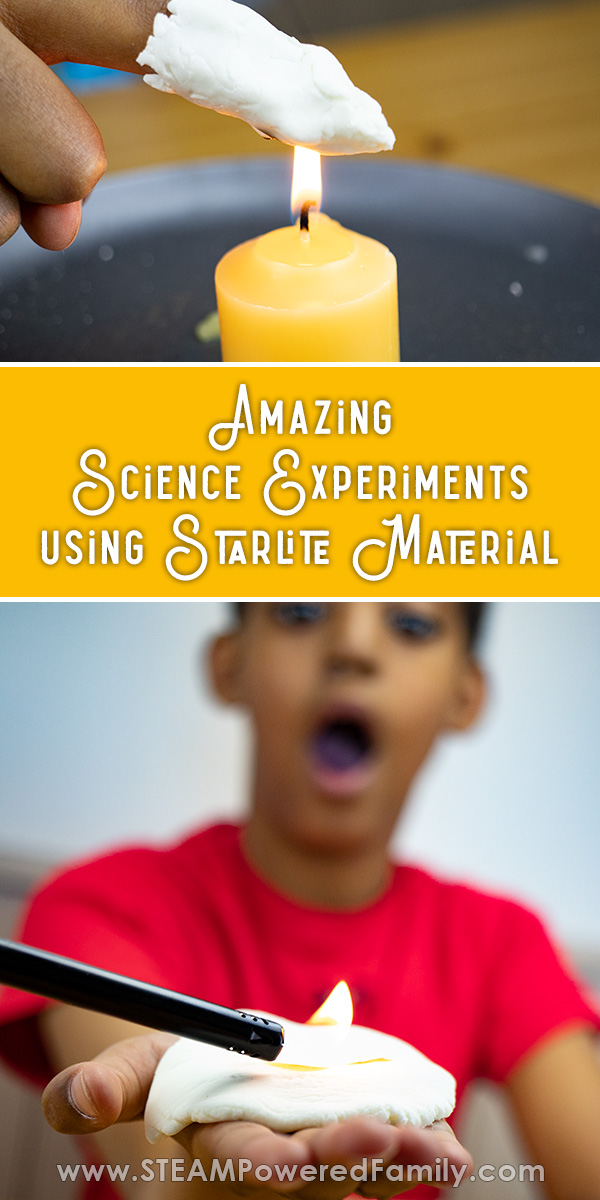 This amazing set of science experiments use a DIY Starlite material and is perfect for grade 7 and up science fair projects and experiments exploring heat transfer and thermal insulation. #science #sciencefair #starlitematerial via @steampoweredfam