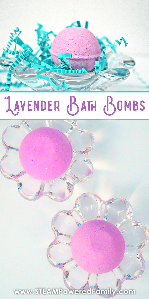 Lavender bath bombs are a wonderful way to relax and unwind at the end of the day. With this recipe make your own soothing lavender bath bombs or turn it into a wonderful activity with the kids to promote self care and positive mental health practices. #bathbombs via @steampoweredfam