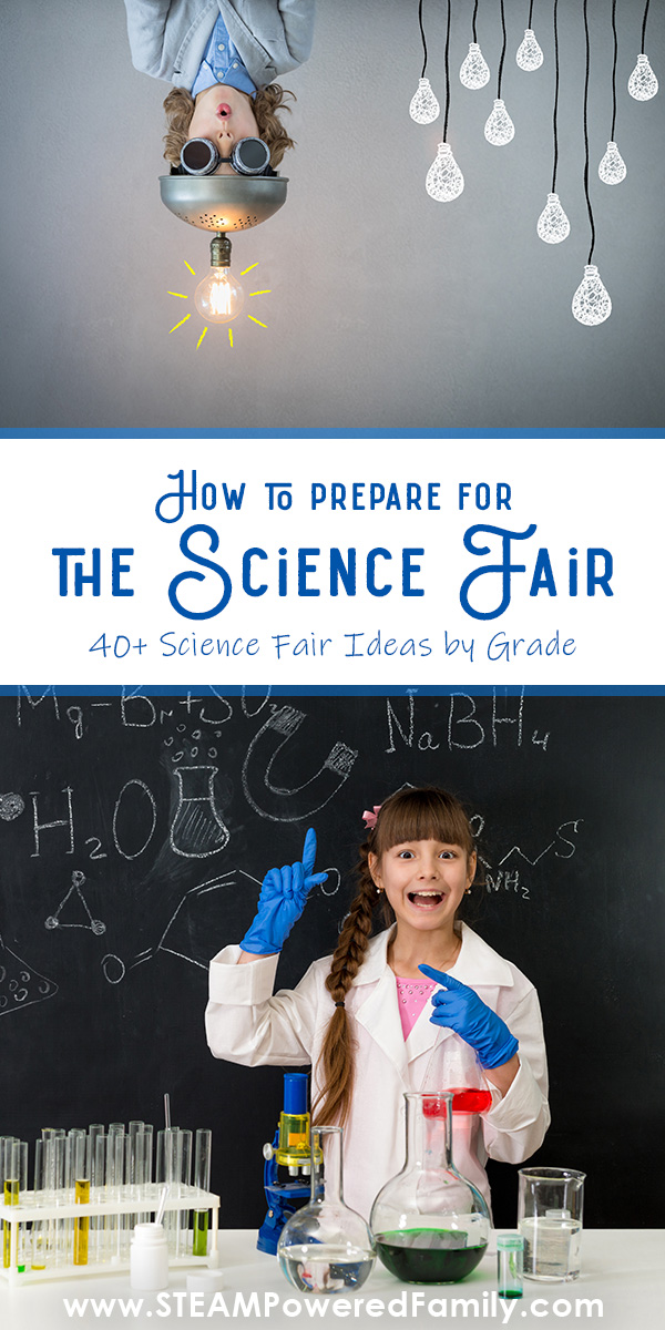 Learn how to prepare for the science fair with this easy step by step guide. From picking an idea, to how to use the scientific method, to preparing your presentation, this guide will make it fun! It also includes over 40 brilliant science fair ideas organized by grade. #ScienceFair #ScientificMethod via @steampoweredfam