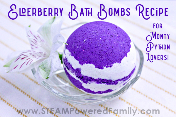 Purple and white bath bomb