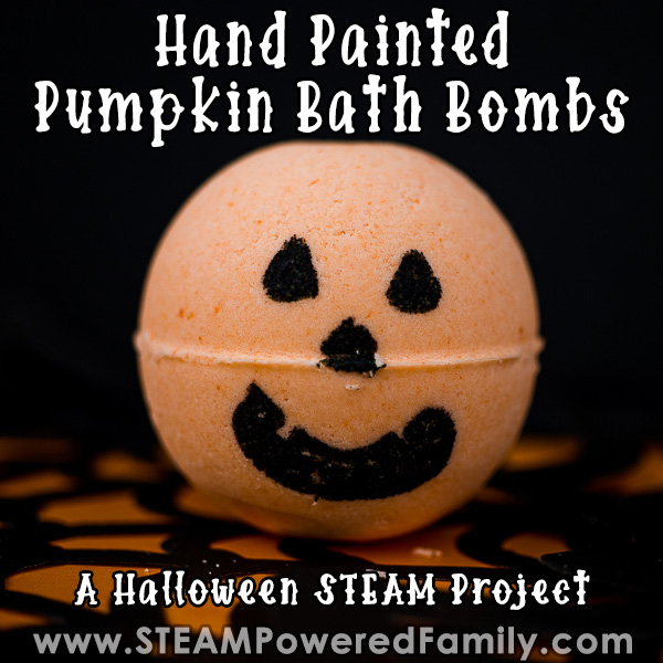 Hand painted pumpkin bath bomb Halloween STEAM Project
