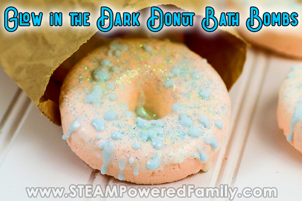 Donut bath bomb in a paper bag that glows in the dark