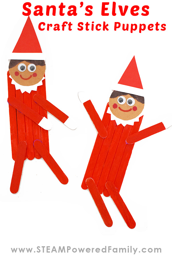 Celebrate the holidays in the classroom or homeschool with these Elf Craft Stick Puppets and storytelling activity for preschool and kindergarten. Kids get creative as they craft their very own elf puppets using craft sticks. Then they can tell a favourite story or write their own story and share it in a number of creative ways such as creating a book, stop motion and more. A great project for the holidays. #Elf #SantaElves #ElfCraft #HolidayStories #Storytelling #StopMotion #ChristmasCrafts via @steampoweredfam