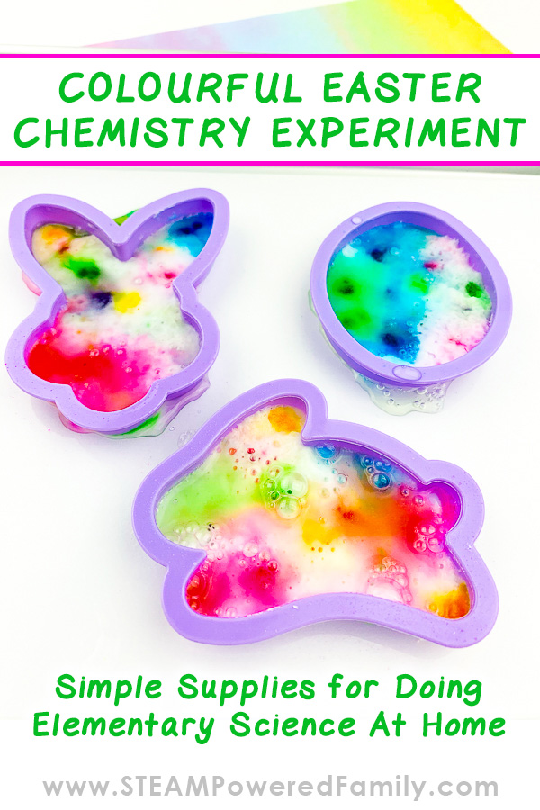 A stunning, colourful chemistry Easter activity for kids. Using simple supplies, this erupting Easter science is perfect for young scientists, with lots of extension activities and adaptions for a large variety of ages and abilities. Learn colour theory, make spring inspired fireworks, or learn how to measure chemical reactions. Learn more about this Science Easter Activity for Kids at STEAM Powered Family.  via @steampoweredfam