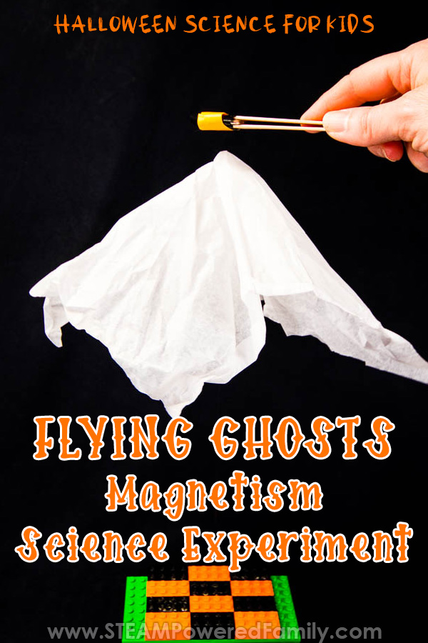 Halloween Flying Ghosts Magnetism Science Experiment - Make ghosts fly with this magnetism experiment for Halloween. A simple STEM project that involves a bit of engineering and building, then exploring the physics and science of magnetism as we make our ghosts fly about like magic! Kids love this Flying Ghosts Science that explores the power of magnets as the perfect Halloween Science Experiment. Click to get all the details from STEAM Powered Family.  via @steampoweredfam