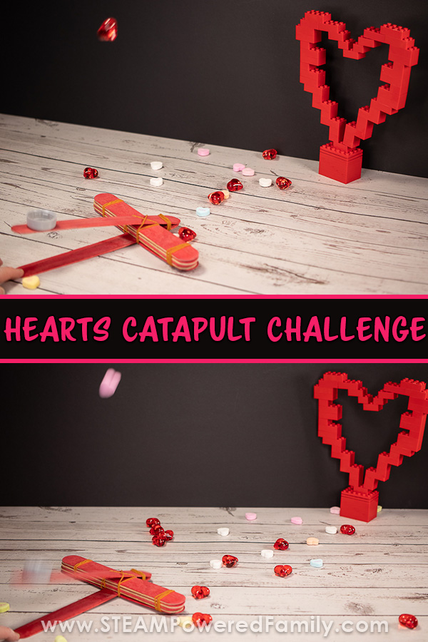 LEGO Hearts and Candy Catapult Challenge - Foster a love of learning and STEM with this LEGO Catapult STEM Challenge and Game. Perfect for Valentine's Day or Heart Month Activities. via @steampoweredfam