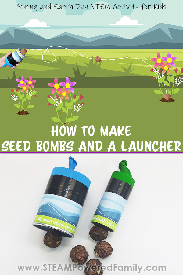 Get back to nature this spring with this DIY Seed Bombs and Seed Cannon for kids. This STEM Activity is perfect for Earth Day. Ready for spring? Check out this incredible spring STEM activity to get kids out in nature while also building their engineering and science skills. Learn how to make wildflower seed bombs, then engineer a seed cannon to help launch those seed bombs into nature!  This is a must do activity for spring, and especially Earth Day. Visit STEAMPoweredFamily.com for details. via @steampoweredfam