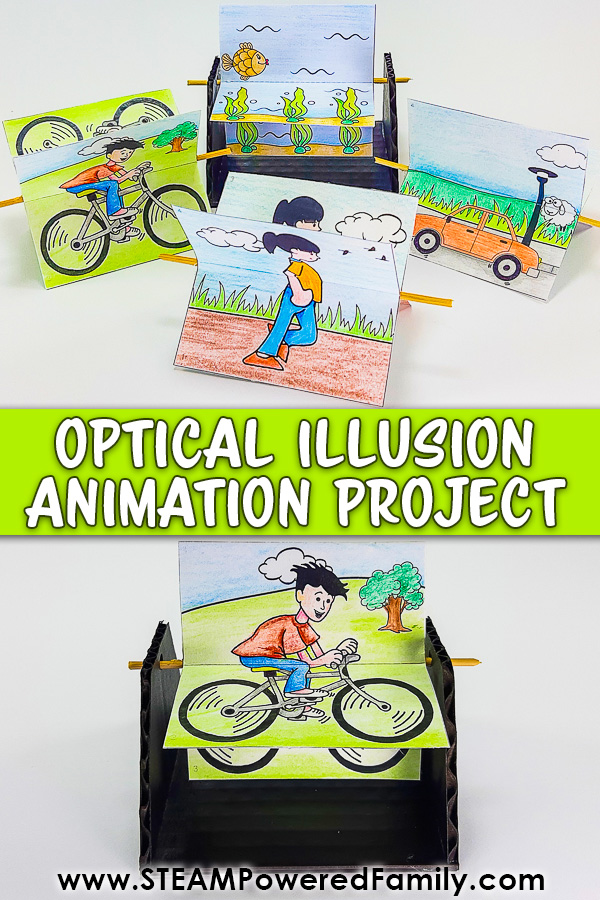 Make an Optical Illusion Toy with this fun STEM Project inspired by traditional flip animation cartoons. Learn art, engineering and science! Visit STEAMPoweredFamily.com to learn more.  via @steampoweredfam