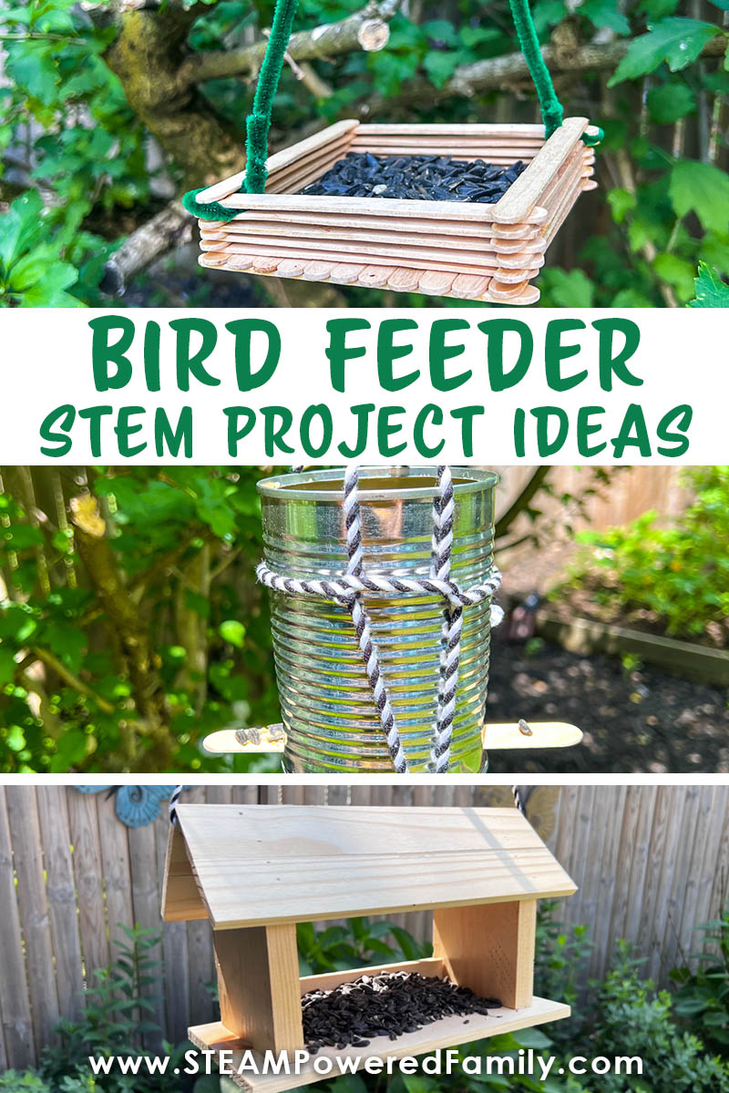 Get outside and enjoy the birds in your area by building a bird feeder. In this STEM project we provide 3 designs perfect for kids to build, but you can also use these as inspiration to create your own fun bird feeders. Our designs use mostly recycled materials, and are a great way to get kids outside and connecting with nature. Visit STEAMPoweredFamily.com for all the details.  via @steampoweredfam
