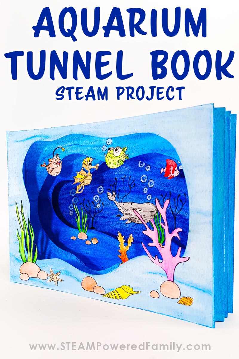 Aquarium Tunnel Book STEAM Project and Lesson for Kids - Explore the incredible history of Tunnel Books then learn how to make an Aquarium Tunnel Book and learn about art, perspective and illusion. Is possible to read a book by looking through the book, at a series of layers filled with pictures, rather than turning the pages with your hands? In this fun and easy STEAM project, you will make a traditional Tunnel Book with an aquarium theme. Visit STEAMPoweredFamily.com for all the details. via @steampoweredfam
