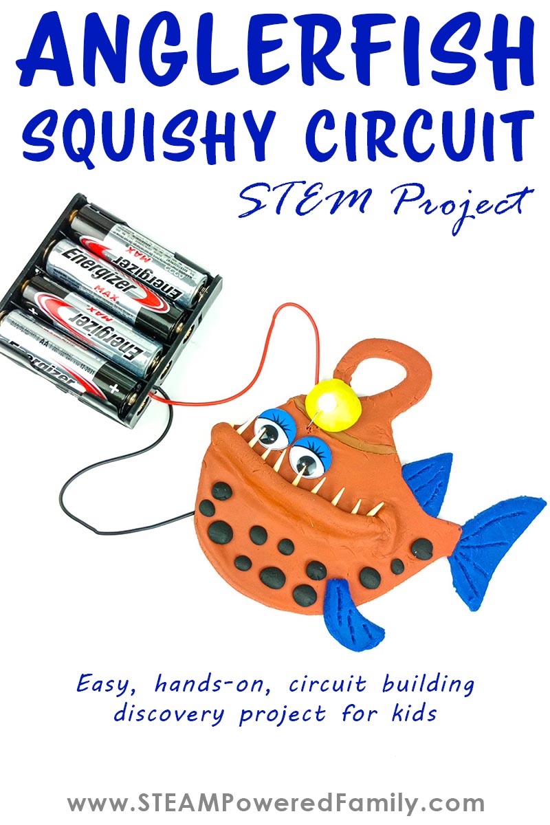 Easy Hands-On STEM - Anglerfish Squishy Circuits - Learn how to make easy squishy circuits with playdough and clay or use our recipes to make a DIY version. Then build a glowing anglerfish! Plus learn some really cool facts about Anglerfish. This is a fantastic way to introduce circuit building and electricity experiments to kids. Visit STEAMPoweredFamily.com/squishy-circuits-anglerfish for all the details.  via @steampoweredfam
