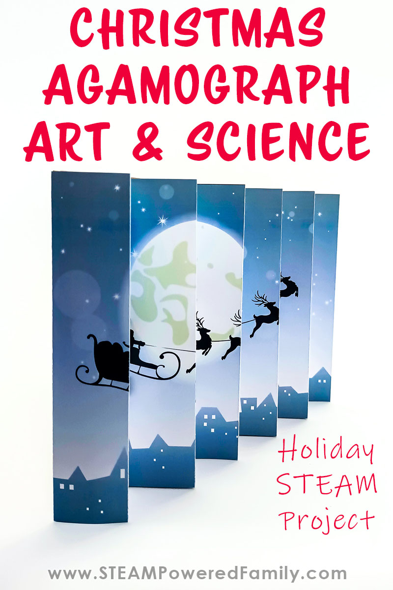 Celebrate the holidays with this stunning Christmas STEAM Art Project creating a kinetic image, optical illusion art known as an Agamograph. Printable is included along with a video tutorial and written directions. Agamographs are simple art pieces that include some incredible science behind optical illusions and perception. Visit STEAMPoweredFamily.com to get all the details.  via @steampoweredfam
