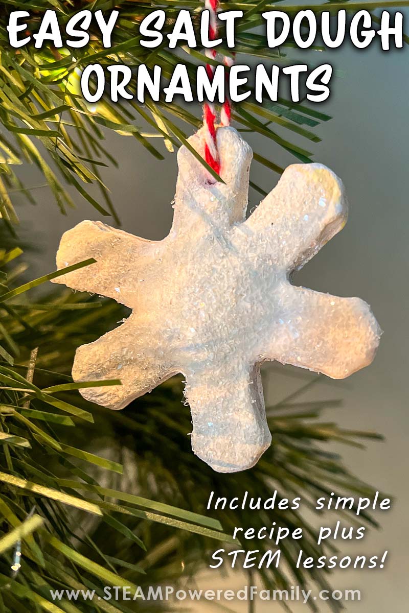 Learn how to make easy 3 ingredient Salt Dough Ornaments in this Christmas activity that also includes STEM lessons in math and science. Salt dough is a fantastic classroom project because it is so budget friendly using simply ingredients from the pantry, but allows kids to explore their creativity. In this project we also bring in math and science principles turning it into a Christmas STEM Project. Visit STEAMPoweredFamily.com for all the details. via @steampoweredfam