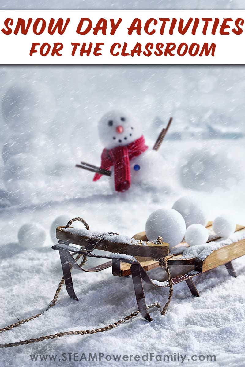 Snow Days are a great time to do hands on learning and exploration. Over 20 ideas for both indoor and outdoor activities with students. Whether you live where it is cold and snowy for long periods of time, or you have never seen snow, you can still have an amazing Snow Day with your students with these inspired classroom activity ideas. Visit https://www.steampoweredfamily.com/snow-day-activities/ for all the details.  via @steampoweredfam