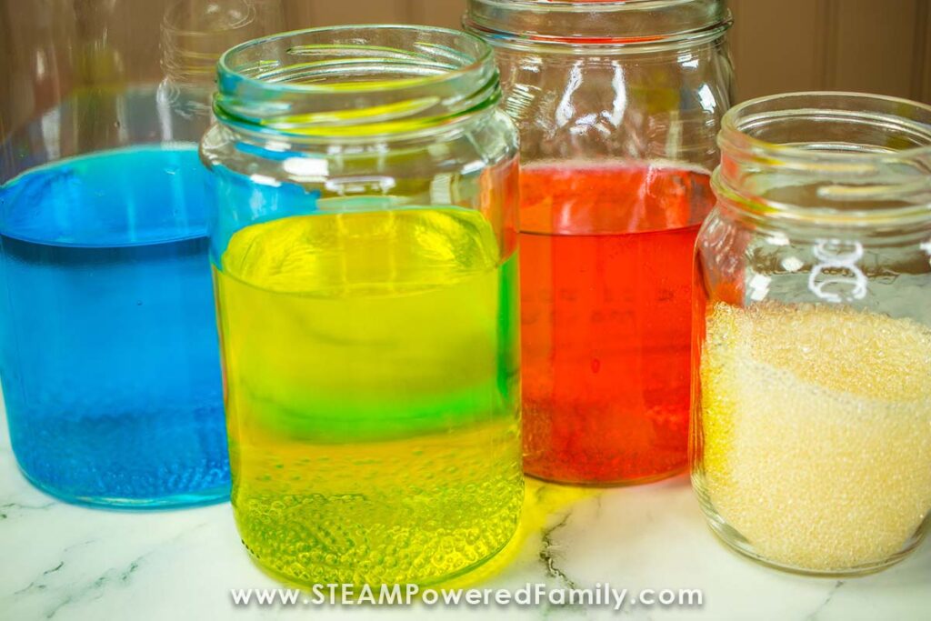 Preparing water beads for rainbow experiment