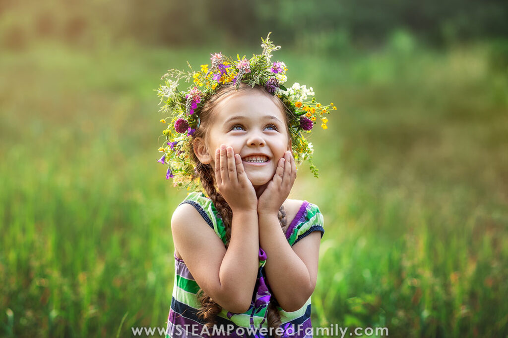 Little girl in Flower Crown for Summer Solstice
