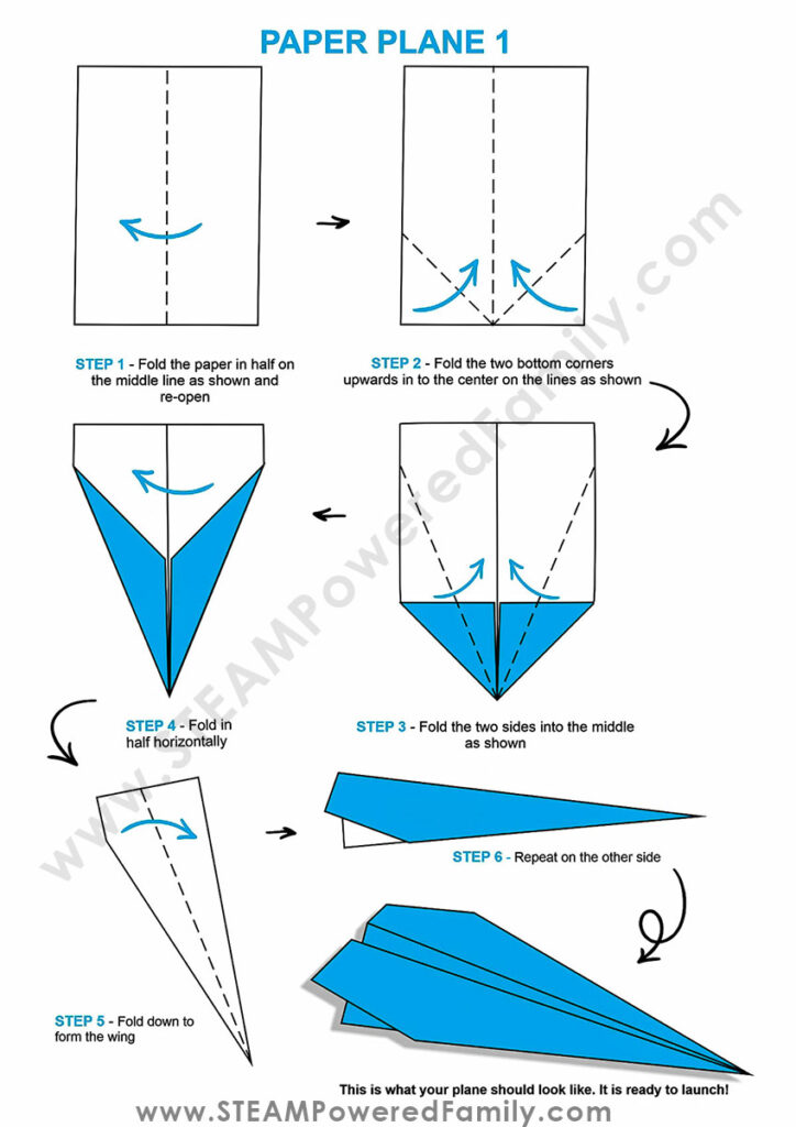 Paper airplane design 1 with folding instructions step by step