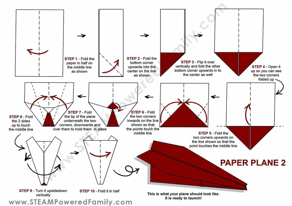 Paper Airplane Design 2 with step by step folding instructions diagram