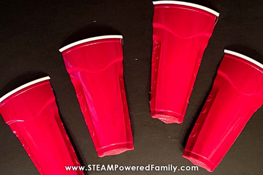 Solo cups cut into quarters for the incline planes