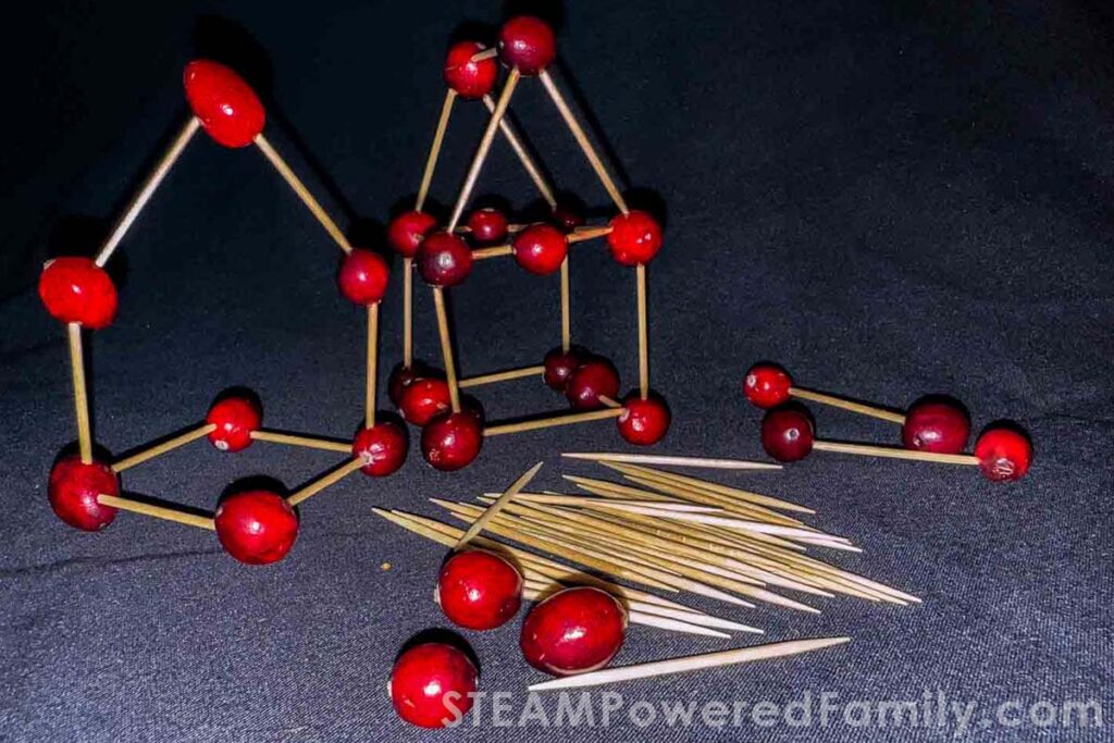 Engineering challenge with cranberries and toothpicks