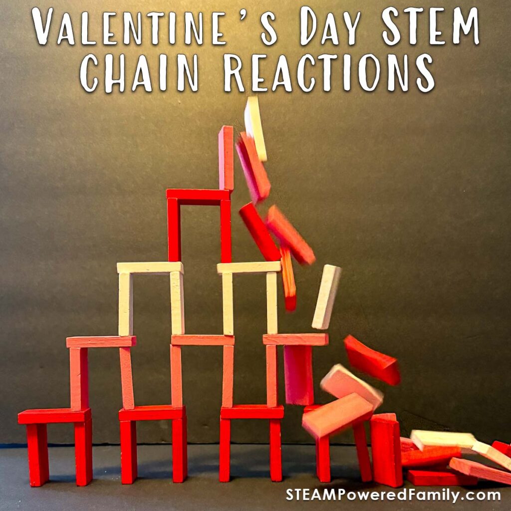 Chain reaction towers for Valentine's Day classroom challenge